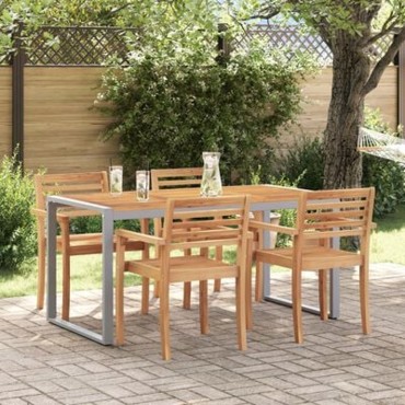 vidaXL Εξωτερικό Τραπέζι Φαγητού Γκρι 160x80x75cm Χάλυβας & Μασίφ Ξύλο Ακακίας 1 τεμ.