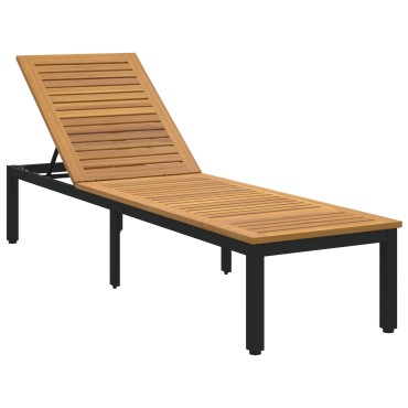 vidaXL Ξαπλώστρα Μαύρο 200x55x35cm Στερεό Ξύλο Ακακίας 1 τεμ.