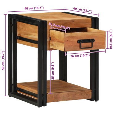 vidaXL Κομοδίνο με συρτάρι Καφέ 40x40x50cm Στερεό Ξύλο Ακακίας 1 τεμ.