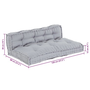 vidaXL Μαξιλάρι για καναπέ παλέτας 2 pcs Ύφασμα Γκρι 120x80x38cm