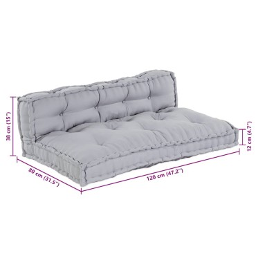 vidaXL Μαξιλάρι για καναπέ παλέτας 2 pcs Ύφασμα Γκρι 120x80x38cm