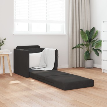 vidaXL Καναπές Κρεβάτι 2 σε 1 Μαύρος 74x77x81cm Βελούδο 1 τεμ. Γωνιακός