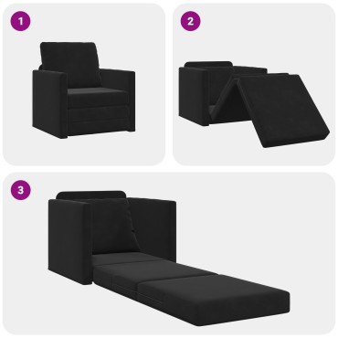 vidaXL Καναπές Κρεβάτι 2 σε 1 Μαύρος 74x77x81cm Βελούδο 1 τεμ. Γωνιακός