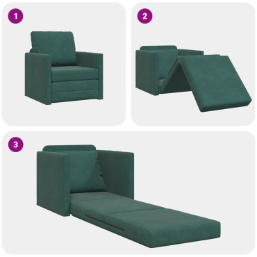 vidaXL Καναπές-Κρεβάτι 2 σε 1 Σκούρο Πράσινο 74x77x81cm Βελούδο 1 τεμ. Γωνιακός