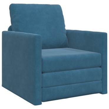 vidaXL Πολυθρόνα Καναπέ 2 σε 1 Μπλε 74x77x81cm Βελούδου 1 τεμ. Γωνιακός