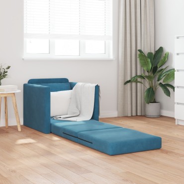vidaXL Πολυθρόνα Καναπέ 2 σε 1 Μπλε 74x77x81cm Βελούδου 1 τεμ. Γωνιακός