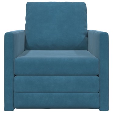 vidaXL Πολυθρόνα Καναπέ 2 σε 1 Μπλε 74x77x81cm Βελούδου 1 τεμ. Γωνιακός