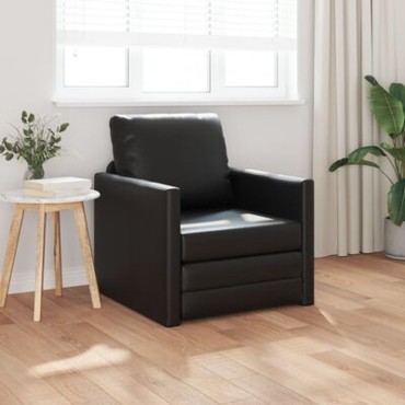 vidaXL Πολυθρόνα-Καναπές 2 σε 1 Μαύρη 74x77x81cm από Τεχνητό Δέρμα 1 τεμ. Γωνιακός