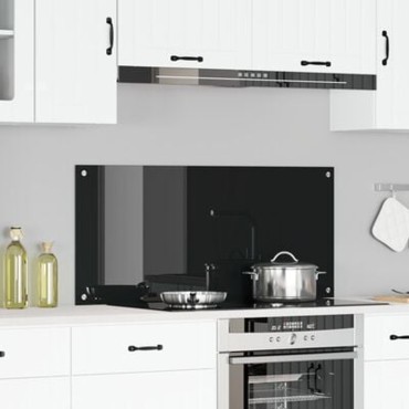vidaXL Πλακάκι Κουζίνας Μαύρο 110x50x0,6 εκ Γυαλί Σαπουνοειδές