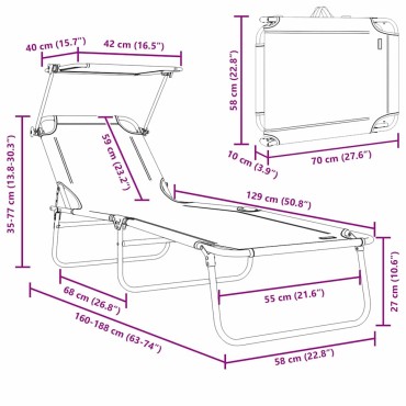 vidaXL Ξαπλώστρα 2 τεμ. Πολυεστέρας Μαύρο 58x188x77cm