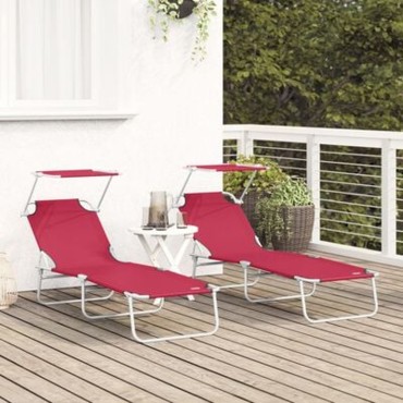 vidaXL Ξαπλώστρα 2 τεμ. Πολυεστέρας Κόκκινο 58x188x77cm