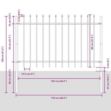 vidaXL Φράχτης Κήπου WOERDEN 1,7x0,8 m Ατσάλι με Πούδρα Γκρι 170x3,4x130cm