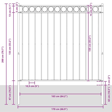 vidaXL Στοιχείο Φράχτη ASSEN 170x200cm Ατσάλι Γκρι