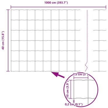 vidaXL Ευρωπαϊκός Φράκτης Γκρι 0,4x10 μ Σίδερο 1000x0.2x40cm