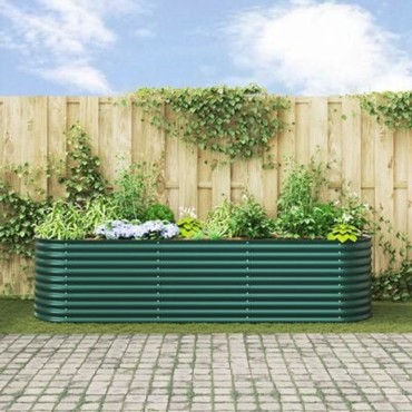 vidaXL Υψωμένο Κρεβάτι Κήπου Πράσινο 320x80x81 εκ από Γαλβανισμένο Χάλυβα