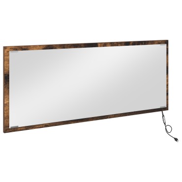 vidaXL Καθρέφτης Μπάνιου LED Καπνιστής Δρυς 90x8,5x37cm Επεξεργασμένο Ξύλο 1 τεμ.