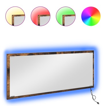 vidaXL Καθρέφτης Μπάνιου LED Καπνιστής Δρυς 90x8,5x37cm Επεξεργασμένο Ξύλο 1 τεμ.