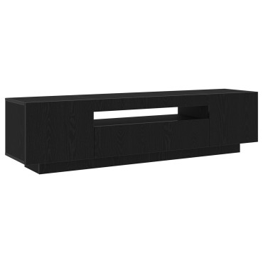 vidaXL Κάδος τηλεόρασης με LED φώτα, Μαύρο Δρυς, 160x35x40cm, από επεξεργασμένο ξύλο