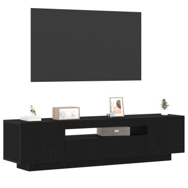 vidaXL Κάδος τηλεόρασης με LED φώτα, Μαύρο Δρυς, 160x35x40cm, από επεξεργασμένο ξύλο