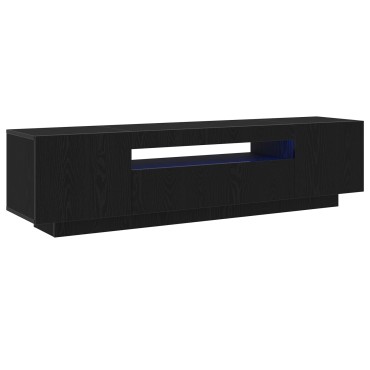 vidaXL Κάδος τηλεόρασης με LED φώτα, Μαύρο Δρυς, 160x35x40cm, από επεξεργασμένο ξύλο