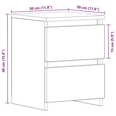 vidaXL Κομοδίνο 2 τεμ. Μαύρη Οξυά 30x30x40cm Επεξεργασμένο ξύλο