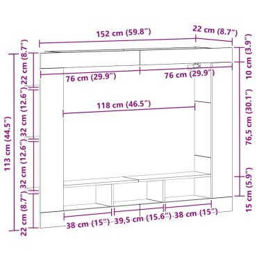 vidaXL Ντουλάπι TV 152x22x113cm artisan δρυς Επεξεργασμένο ξύλο