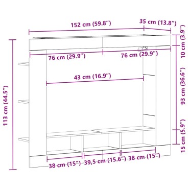 vidaXL Ντουλάπι TV 152x22x113cm Μαύρη δρυς Επεξεργασμένο ξύλο