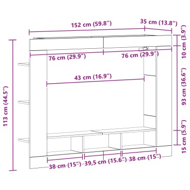 vidaXL Κονσόλα Τηλεόρασης Τοίχου Μαύρο Δρυς 152x22x113cm