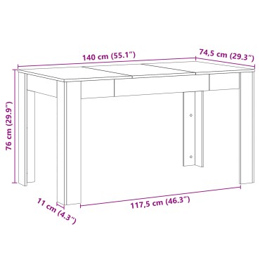 vidaXL Τραπέζι Τραπεζαρίας Μαύρο Δρυς 140x74,5x76cm Φτιαγμένο από ξύλο 1 τεμ.