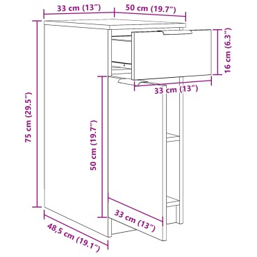 vidaXL Γραφείο Ντουλάπι σε Μαύρη Βελανιδιά - 33x50x75cm - Φτιαγμένο από Επεξεργασμένο Ξύλο