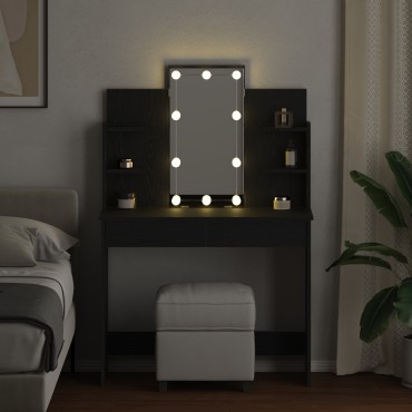 vidaXL Τραπέζι Μακιγιάζ με LED Φώτα Μαύρη Βελανιδιά 96x40x142 εκ