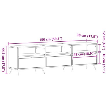 vidaXL Βαθιά Ντουλάπα Τηλεόρασης Μαύρη 150x30x44,5cm Επεξεργασμένο Ξύλο