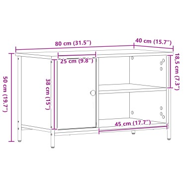 vidaXL Κάστρο Τηλεόρασης Μαύρο Δρυς 80x40x50cm Επεξεργασμένο Ξύλο και Χάλυβας