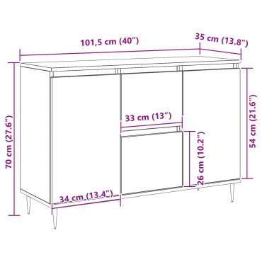 vidaXL Σύνθετο με Πόρτες & Συρτάρια Μαύρο Δρυς 101,5x35x70cm 1 τεμ.