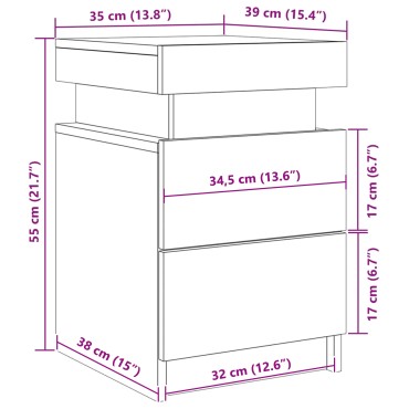 vidaXL Κομοδίνο με LED Φώτα Μαύρο Δρυς 35x39x55 εκ 1 τεμ.