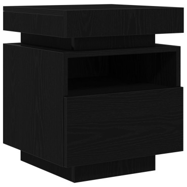 vidaXL Κομοδίνο με LED Φώτα Μαύρη Δρυς 40x39x48,5 εκ 1 τεμ.