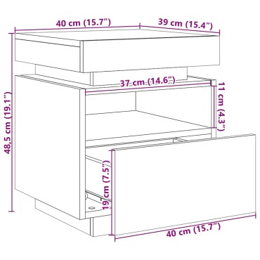 vidaXL Κομοδίνο με LED Φώτα Μαύρη Δρυς 40x39x48,5 εκ 1 τεμ.