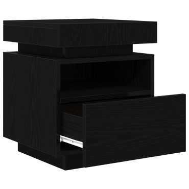vidaXL Κομοδίνο με LED Φώτα 2 τεμ. Μαύρο Δρυς 40x39x48,5 εκ