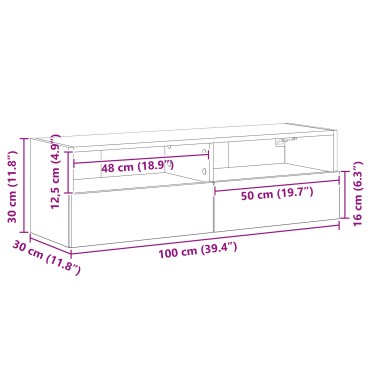 vidaXL Κάγκελο Τηλεόρασης Μπαρτολίνης Δρυός 100x30x30cm Επεξεργασμένο Ξύλο
