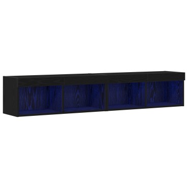 vidaXL Κάγκελα Τηλεόρασης με LED Φώτα 2 τεμ. Μαύρη Δρυς 80x30x30 εκ