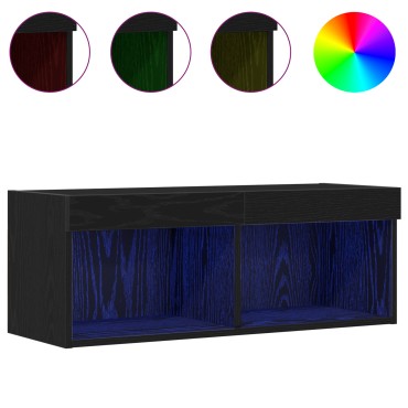 vidaXL Κάγκελα Τηλεόρασης με LED Φώτα 2 τεμ. Μαύρη Δρυς 80x30x30 εκ