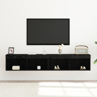 vidaXL Κάγκελα Τηλεόρασης με LED Φώτα 2 τεμ. Μαύρη Δρυς 80x30x30 εκ