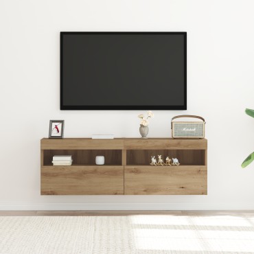 vidaXL Κάθετοι Τοίχοι Τηλεόρασης με LED Φώτα 2 τεμ. Καρυδιά 60x30x40 εκ