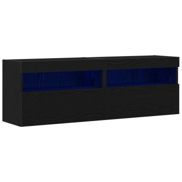 vidaXL Κονσόλες Τηλεόρασης με Φώτα LED 2 τεμ. Μαύρη Δρυς 60x30x40 εκ