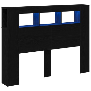 vidaXL LED Κεφαλάρι Μαύρη Δρυς 140x18,5x40cm Επεξεργασμένο Ξύλο