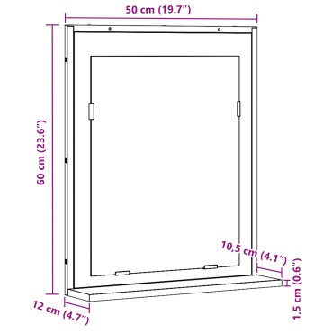 Καθρέφτης μπάνιου vidaXL Μαύρο Δρυς 50x12x60cm Επεξεργασμένο ξύλο