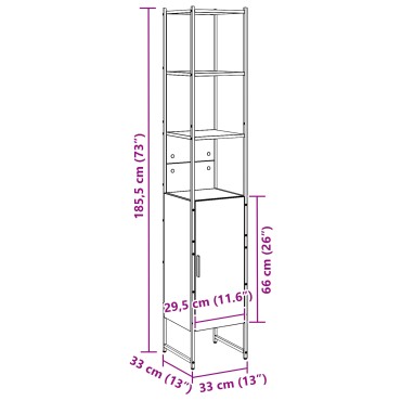 vidaXL Ντουλάπι Μπάνιου Μαύρο Δρυς 33x33x185,5cm Κατασκευασμένο ξύλο 1 τεμ.