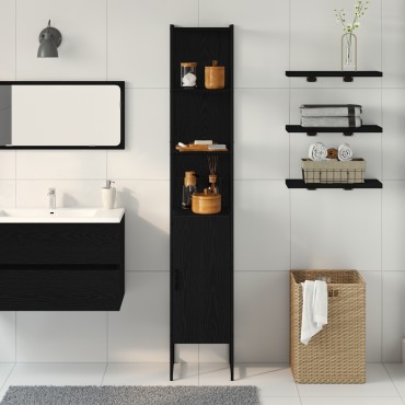vidaXL Ντουλάπι Μπάνιου Μαύρο Δρυς 33x33x185,5cm Κατασκευασμένο ξύλο 1 τεμ.