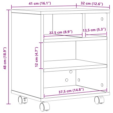 vidaXL Ράφι Εκτυπωτή με Ρόδες Παλιό Ξύλο 41x32x48 εκ