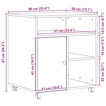 vidaXL Ράφι Εκτυπωτή με Ρόδες Artisan Oak 60x50x67 εκ